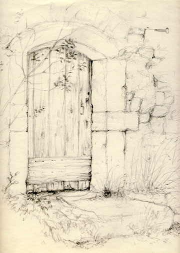 Bild: Alte Tür (Bleistiftzeichnung, 1999)