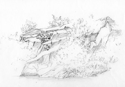 Bild: Felsen am Ufer der Orb (Bleistiftzeichnung, 1997)