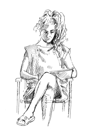 Bild: Angelika zeichnend (Tuschezeichnung,1989)