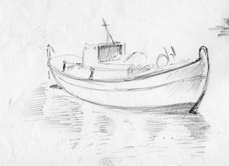 Bild: Griechisches Fischerboot (Bleistiftzeichnung, 1994)