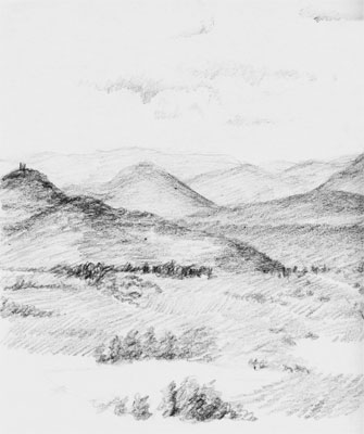 Bild: Landschaft am Nordrand des Zentralmassivs (Bleistiftzeichnung, 1995)