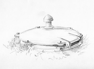 Bild: Tankdeckel (Bleistiftzeichnung, 1994)