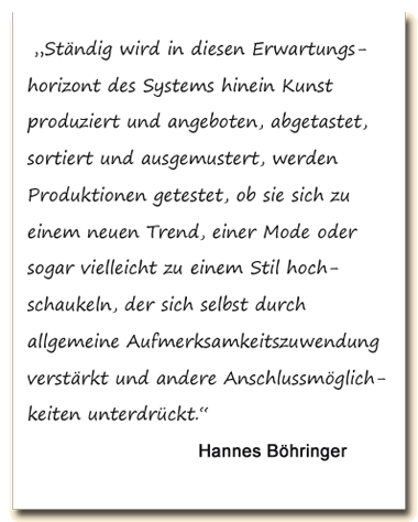 Zitat: Hannes Böhringer über die Mechanismen des gegenwärtigen Kunstbetriebs.