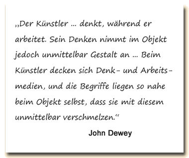 Zitat: John Dewey über den unmittelbaren Zusammenhang von Denken und Handeln im Gestalten.